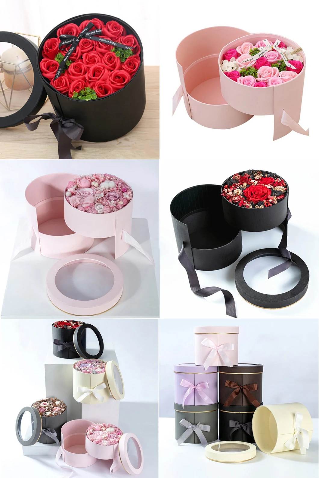 Premium PVC Exquisite Custom Round Flower Gift Paper Box Romantic Rose Bouquet Gift Paper Box