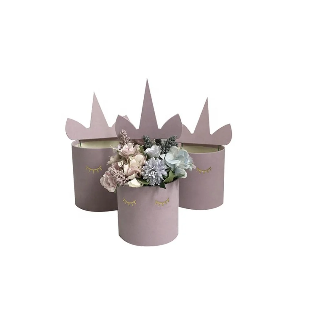 Flannel Unicorn Round Three-Piece Set Flower Bucket Round Box