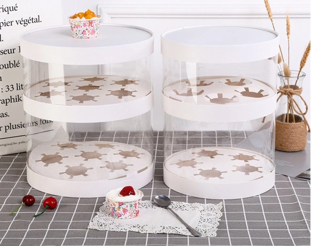 Round Birthday Cupcake Box Double Transparent Plastic Box Flower Pastry Dessert Paper Gift Box