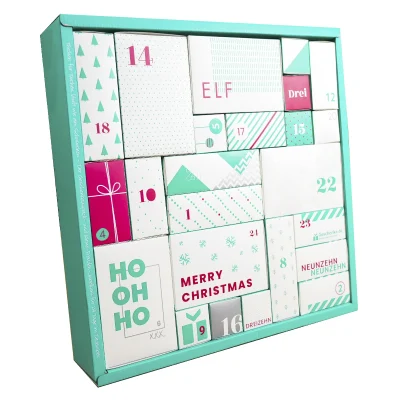 Design-Paketlösung, Geschenkboxen, Adventskalender, Blindbox, quadratische Geschenkbox aus Papier, Verpackung für Weihnachten