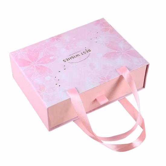 Hochwertige, tragbare Schubladenverpackung aus Pappe, Gold-Logo-Perücken-Geschenkbox mit Band
