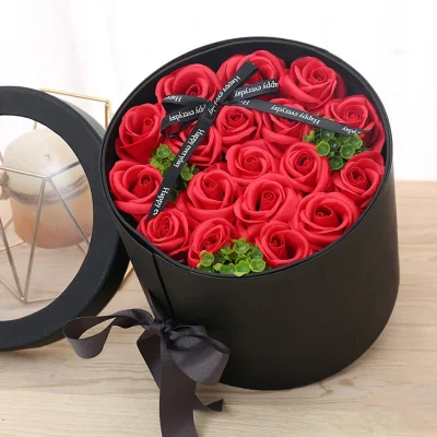 Premium PVC Exquisite maßgeschneiderte runde Blumen-Geschenkpapierbox Romantische Rosenstrauß-Geschenkpapierbox